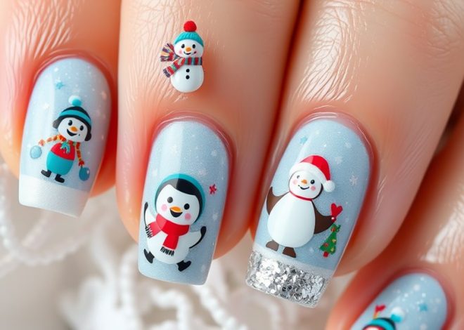 Cartoon Character Nails for a Playful Winter Twist