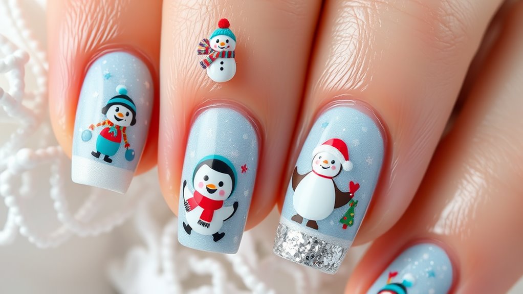 Cartoon Character Nails for a Playful Winter Twist