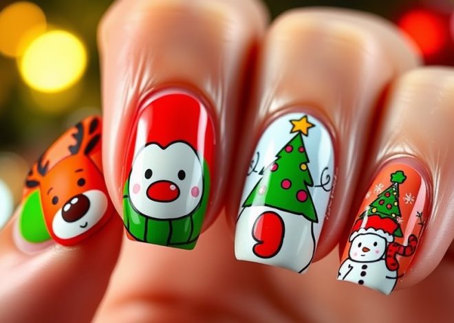 Cartoon Christmas Nails- Fun Character Art