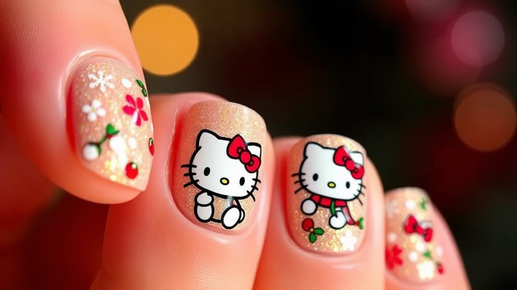 Hello Kitty Christmas Nails- Cute Holiday Art