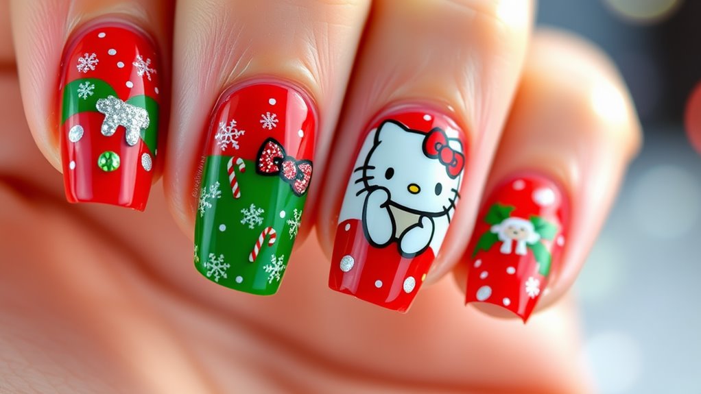 Hello Kitty Christmas Nails- Cute and Festive